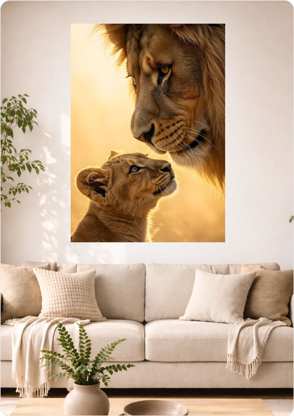 Affiche Lion et Lionceau A3 Sans Cadre – Poster Famille Animale et Tendresse Sau